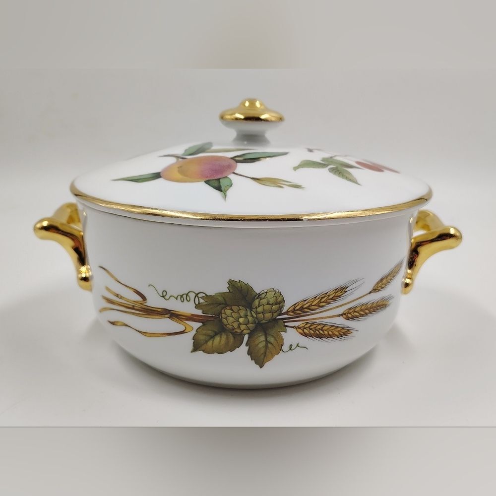 Royal Worcester Evesham Vintage White & Gold Porcelain Covered Serving Dish